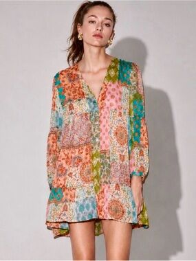 ZARA Marrakech Patchwork Metallic Shimmer Mini Dress Size M